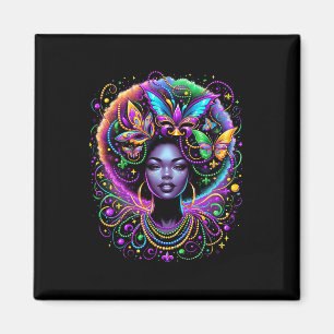 Aimant Carte Masque de perles de papillon afro-Queen noir