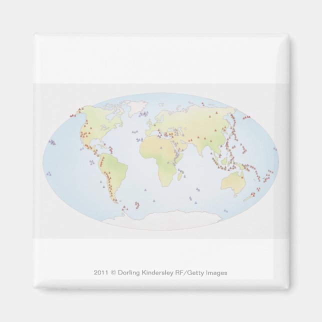 Aimant Carte mondiale montrant les sites d'activité volca (Devant)