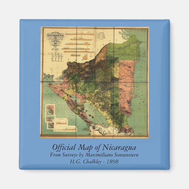 Aimant Carte officielle du Nicaragua 1898 (Devant)