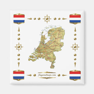 Aimant Carte Pays-Bas + Magnétoscope Drapeaux
