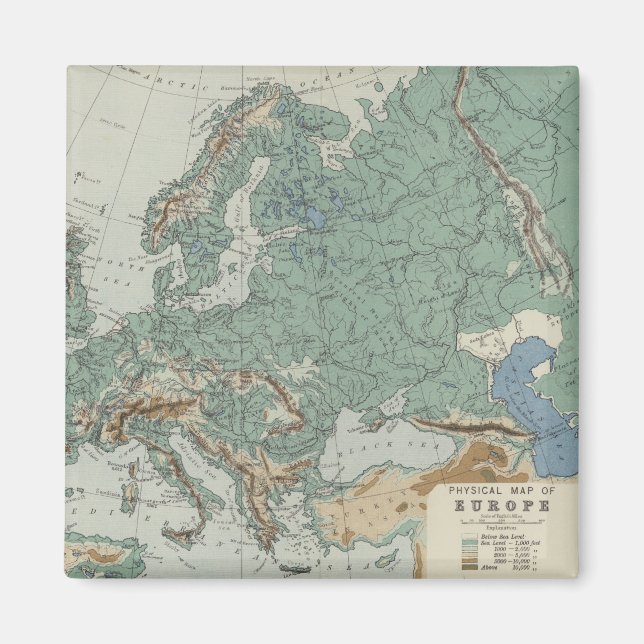 Aimant Carte physique de l'Europe (Devant)