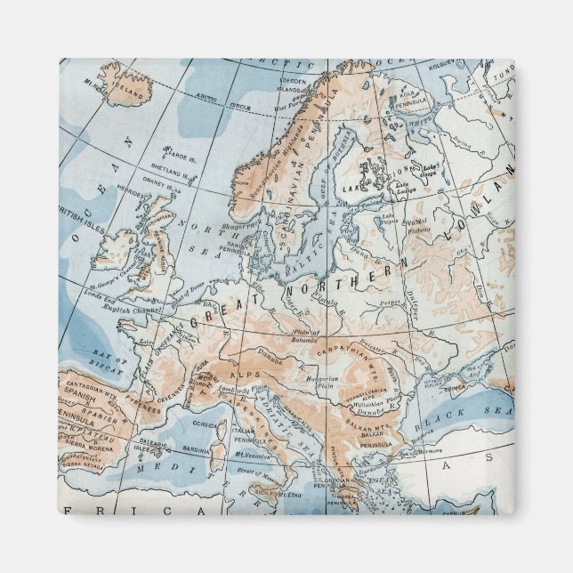 Aimant Carte physique de l'Europe (1916) (Devant)