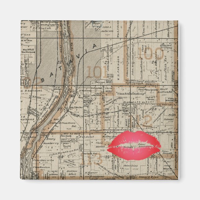 Aimant Carte Plat Batavia Illinois 1870 Fox River Valley (Devant)