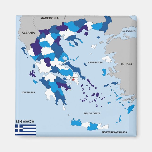 Aimant carte politique du pays de grèce drapeau grec (Devant)