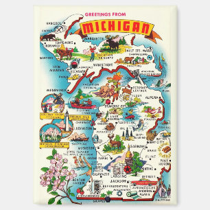 Aimant Carte postale colorée Vintage Michigan Map