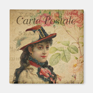 Aimant Carte postale florale Lady Vintage