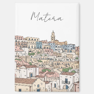 Aimant Carte postale illustrative de voyage à Matera en I