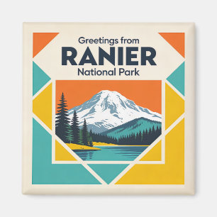 Aimant Carte postale rétro du parc national du mont Raini