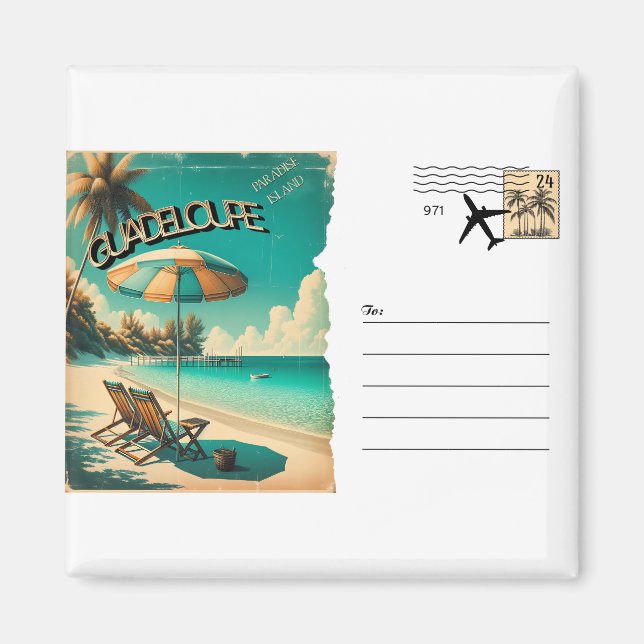 Aimant Carte Postale Rétro Guadeloupe Plage Exotique (Devant)
