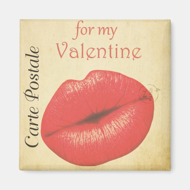 Aimant Carte Postale Valentine Kiss (Devant)