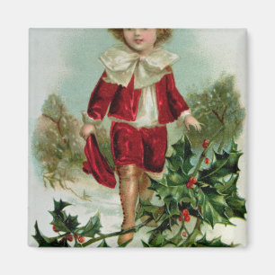 Aimant Carte postale victorienne de Noël dépeignant un