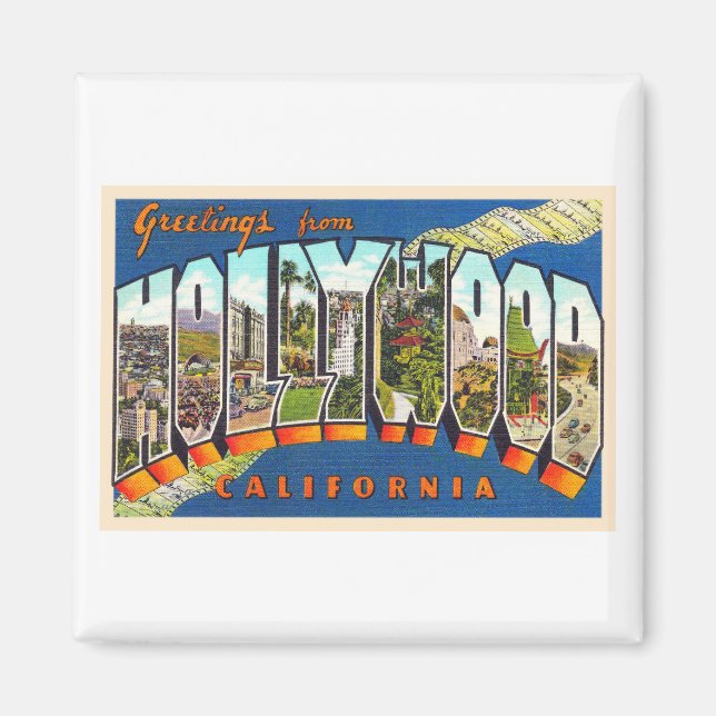 Aimant Carte postale Vintage Hollywood California (Devant)