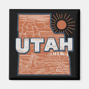 Aimant Carte Rétro de l'Utah État USA Vintage Carte de Vo