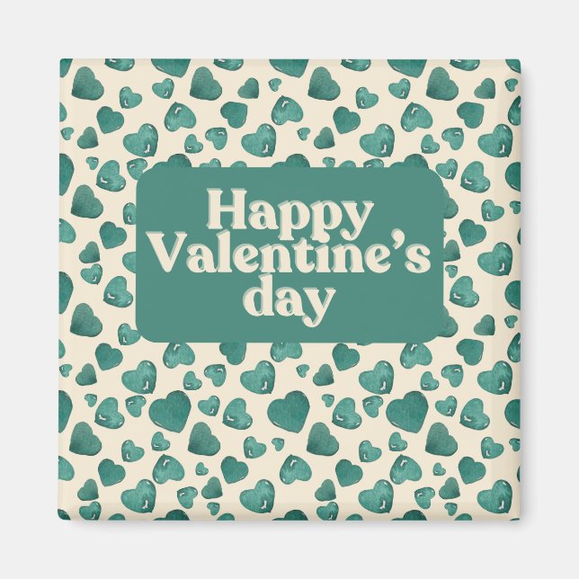Aimant Carte Saint-Valentin unique vert peint à la main (Devant)