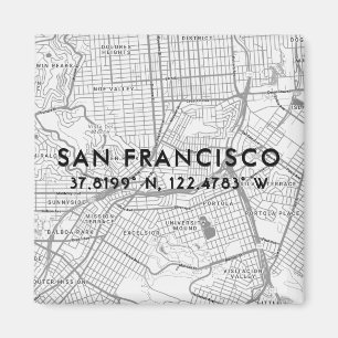 Aimant Carte San Francisco noir et blanc Coordonnées pers