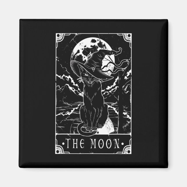 Aimant Carte Tarot Crescent Moon Et Casquette Chat Noir H (Devant)
