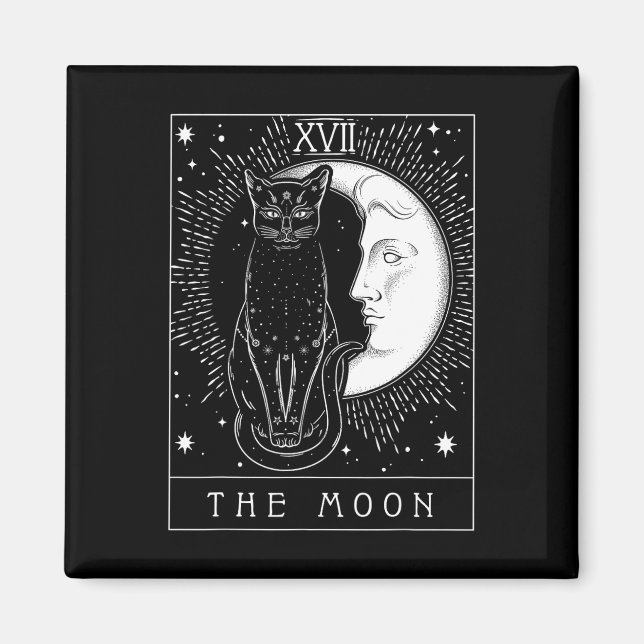 Aimant Carte Tarot Crescent Moon Et Cat Graphique (Devant)