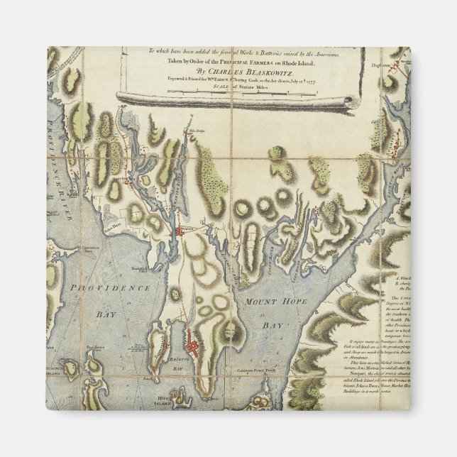 Aimant Carte topographique de la baie de Narraganset (Devant)
