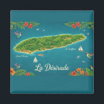 Aimant Carte Tropicale La Désirade, Guadeloupe<br><div class="desc">Plongez dans l'ambiance des Caraïbes avec cette illustration luxuriante de l'île de La Désirade en Guadeloupe. Cette carte artistique met en valeur les lieux-dits Grand-Bourg et Le Souffleur, entourés de colibris vibrants, de fleurs d'hibiscus colorées et de feuilles de palmiers sur une mer turquoise parsemée de voiliers. C'est le souvenir...</div>