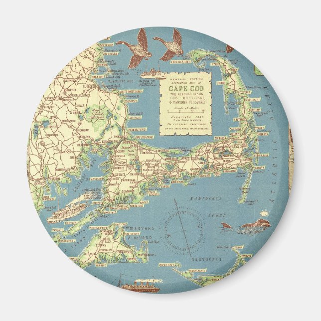 Aimant Carte vintage de Cape Cod (1940) (Devant)