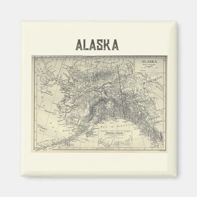 Aimant Carte vintage de l'Alaska (Devant)