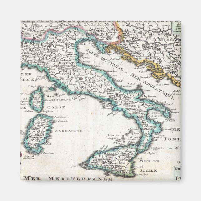 Aimant Carte vintage de l'Italie (1706) (Devant)