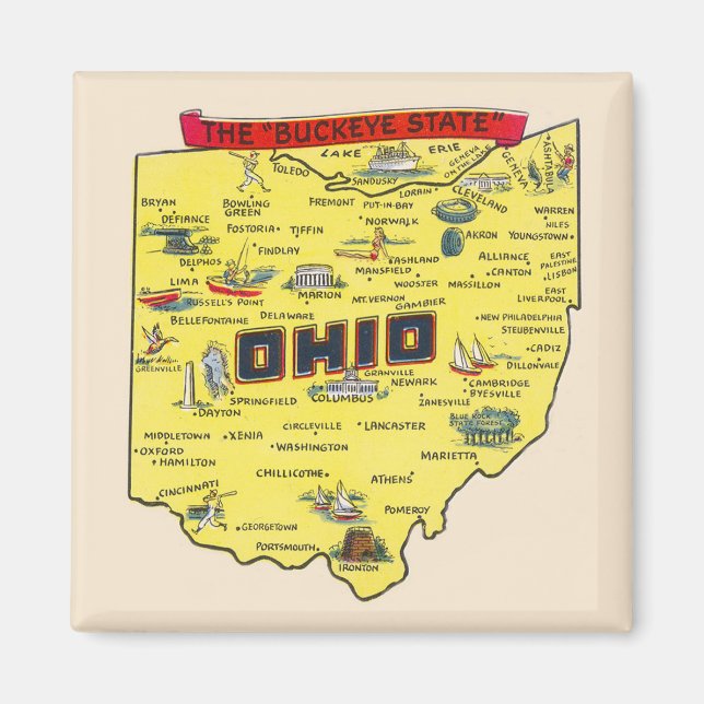 Aimant Carte vintage de l'Ohio The Buckeye State (Devant)