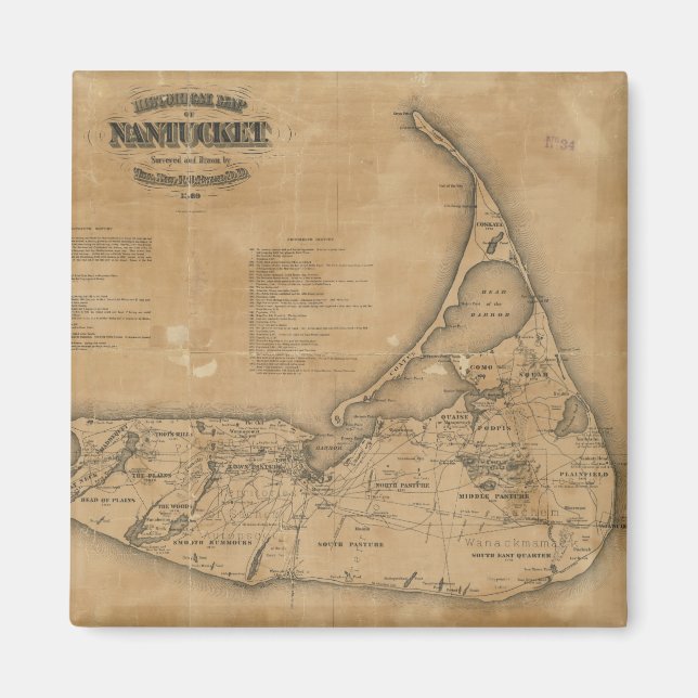 Aimant Carte vintage de Nantucket (1869) (Devant)