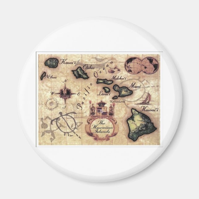 Aimant Carte vintage des îles Hawaii (Devant)