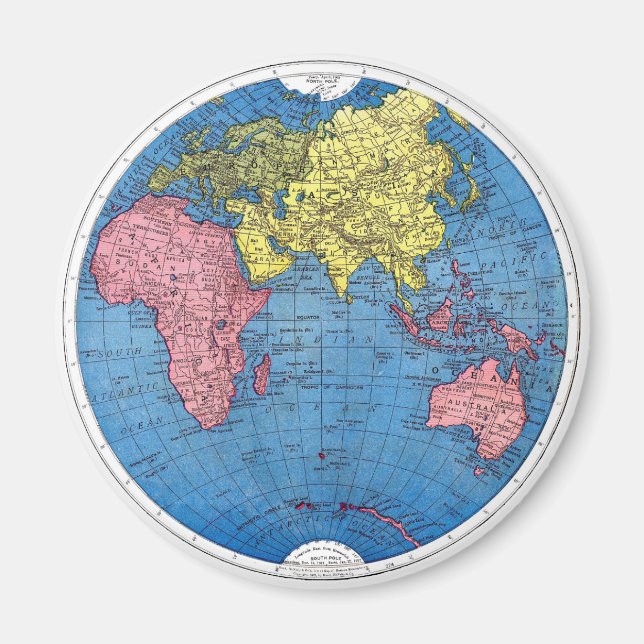 Aimant Carte vintage du monde Atlas Globe de 1915 (Devant)