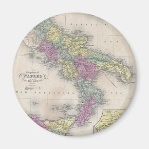 Aimant Carte vintage du sud de l'Italie (1853)