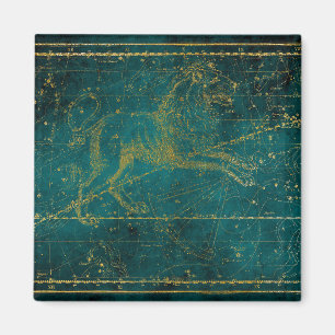 Aimant Carte vintage illustrée Green & Gold Lion Star