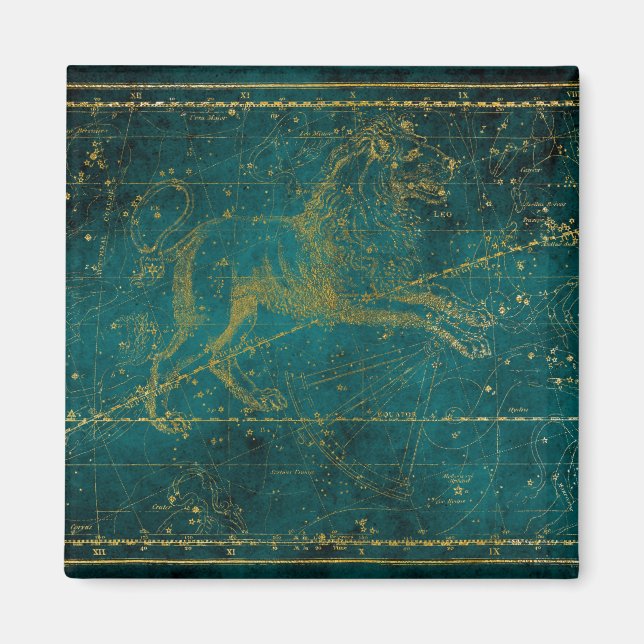 Aimant Carte vintage illustrée Green & Gold Lion Star (Devant)