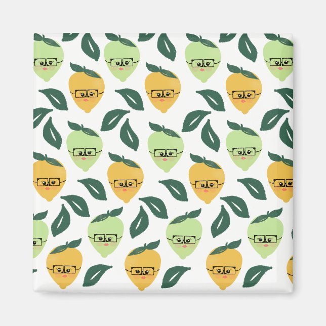 Aimant Carton au citron mignon avec Motif de lunettes (Devant)