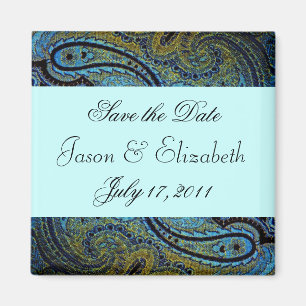 Aimant Cartons d'invitation de mariage paon paisley bleu