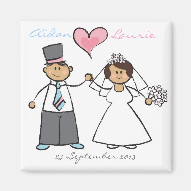 Aimant Cartoon Bride & Groom Mariage Couple Enregistrer L (Devant)
