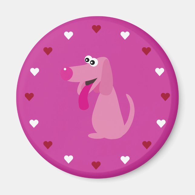Aimant Cartoon Chien & Coeurs Personnalisable Pink Charit (Devant)