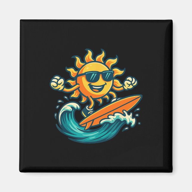 Aimant Cartoon Sun Surfing Summer Beach Wave Art  (Devant)