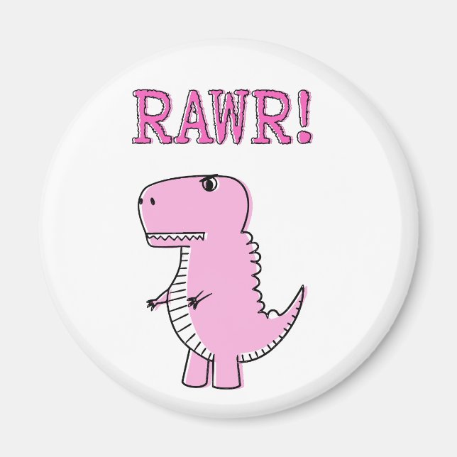 Aimant Cartoon T-Rex Dinosaur Mignonne Et Rose En Colère (Devant)