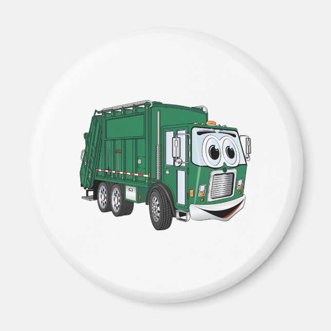 Aimant Cartoon vert souriant pour camion à ordures (Devant)