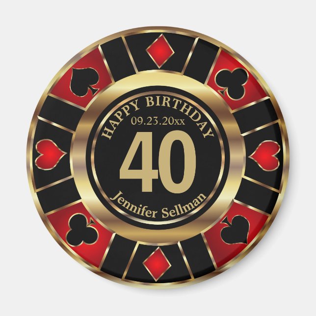 Aimant Casino Chip Las Vegas Anniversaire - Gold et Red (Devant)