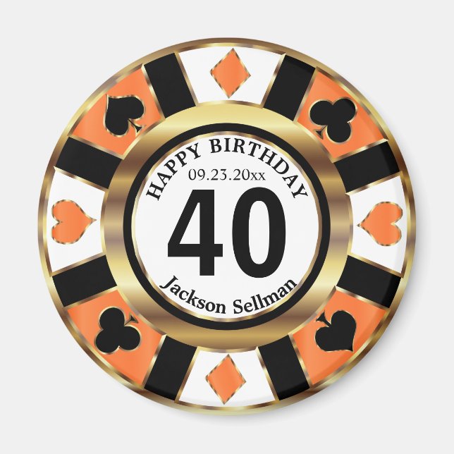 Aimant Casino Chip Las Vegas anniversaire - Orange (Devant)