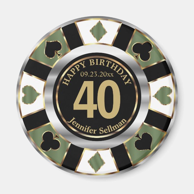 Aimant Casino Chip Las Vegas Anniversaire - Vert (Devant)