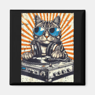 Aimant Casque Dj Chat Platine Vinyle Musique Vintage Edm
