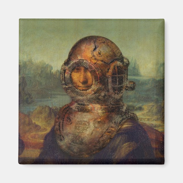 Aimant Casque Funny Steampunk Diver Mona Lisa da Vinci (Devant)