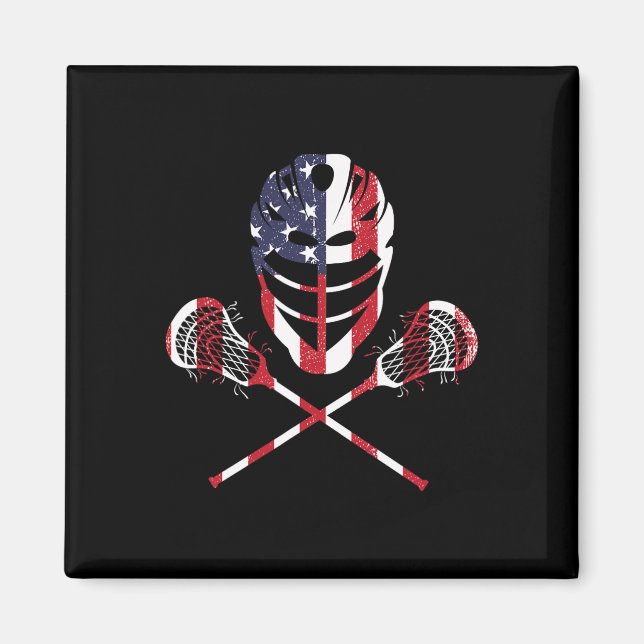 Aimant Casque Lax Drapeau Américain Lacrosse Bâtons 4 Jui (Devant)