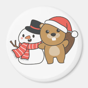 Aimant Castor Avec Snowman En Hiver Au Magnat De Noël