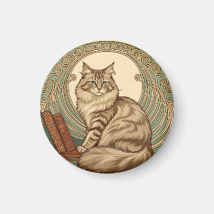 Aimant cat and books framed with geometrical ornament