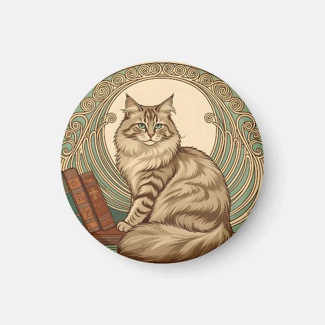 Aimant cat and books framed with geometrical ornament (Devant)