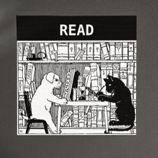 Aimant Cat and Dog in the Library